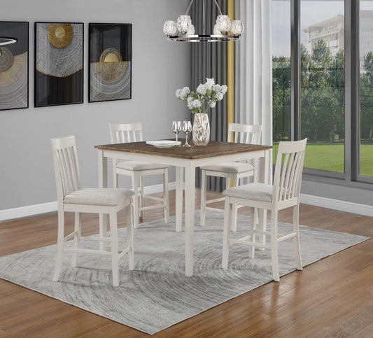 D322 - Koen OFF White/Brown Top Square Dining Set